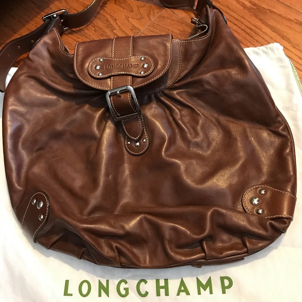 LongChamp Brown Leather Hobo Bag